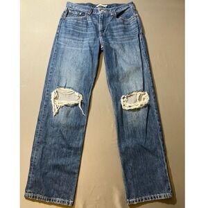 Levi Strauss Low Pro Straight Jeans Womens Size 29 Blue Distressed Ripped Denim‎